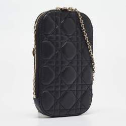 Dior Black Cannage Leather Lady Dior Call'in Dior Phone Holder with Chain