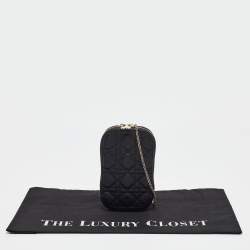 Dior Black Cannage Leather Lady Dior Call'in Dior Phone Holder with Chain