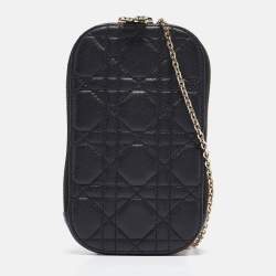 Dior Black Cannage Leather Lady Dior Call'in Dior Phone Holder with Chain