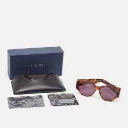 Pre Owned Dior Brown Tortoise Ladydiorstuds2 Cat Eye Sunglasses