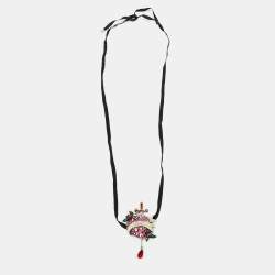 Pre Owned Dior La Fiancée du Pirate Crystal Pendant Ribbon Choker Necklace