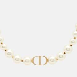 Pre Owned Dior 30 Montaigne Faux Pearl Gold Tone Choker Necklace