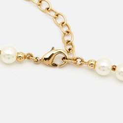 Pre Owned Dior 30 Montaigne Faux Pearl Gold Tone Choker Necklace