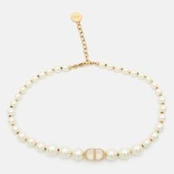 Pre Owned Dior 30 Montaigne Faux Pearl Gold Tone Choker Necklace