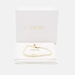 Pre Owned Dior 30 Montaigne Faux Pearl Gold Tone Choker Necklace
