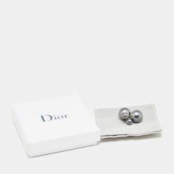 Pre Owned Dior Mise en Dior Tribales Grey Faux Pearl Silver Tone Stud Earrings