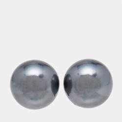 Pre Owned Dior Mise en Dior Tribales Grey Faux Pearl Silver Tone Stud Earrings