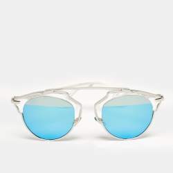 Pre Owned Dior White/Blue Mirrored DiorSoReal Round Sunglasses