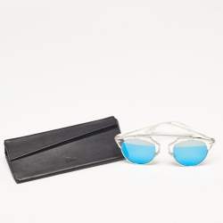Pre Owned Dior White/Blue Mirrored DiorSoReal Round Sunglasses