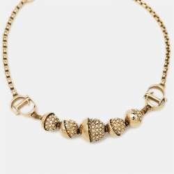 Pre Owned Dior Crystal Mise En Dior Gold Tone Bracelet