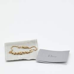 Pre Owned Dior Crystal Mise En Dior Gold Tone Bracelet