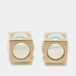 Pre Owned Dior Mise en Dior Faux Pearl Cube Earrings