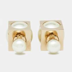 Pre Owned Dior Mise en Dior Faux Pearl Cube Earrings