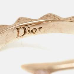 Pre Owned Dior Oblique Logo Crystal Studded Gold Tone Ring Size EU 54