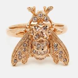Dior Bee Crystals Gold Tone Ring Size 53