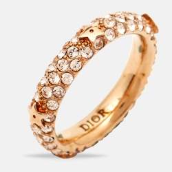 Pre Owned Dior Star Crystals Gold Tone Ring Size 50