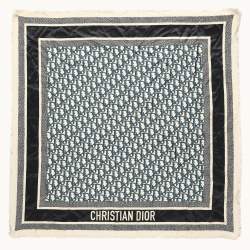 Dior Navy Blue Oblique Print Silk Square Scarf