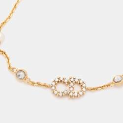 Pre Owned Dior Claire De Lune Crystals Faux Pearls Gold Tone Bracelet