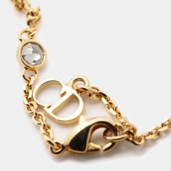 Pre Owned Dior Claire De Lune Crystals Faux Pearls Gold Tone Bracelet