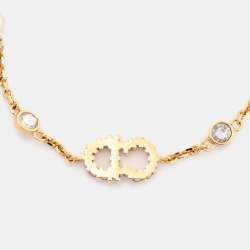 Pre Owned Dior Claire De Lune Crystals Faux Pearls Gold Tone Bracelet