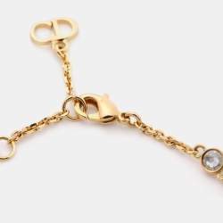 Pre Owned Dior Claire De Lune Crystals Faux Pearls Gold Tone Bracelet