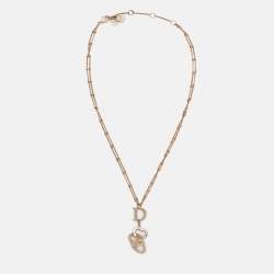 Dior Crystal Heart  Gold Tone Pendant Necklace