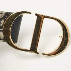 Pre Owned Dior Navy Blue Oblique Canvas 30 Montaigne Buckle Belt 75 CM