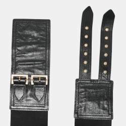 Dior Black Crinkled Leather and Elastic Saddle Belt 90 CM