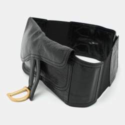 Dior Black Crinkled Leather and Elastic Saddle Belt 90 CM