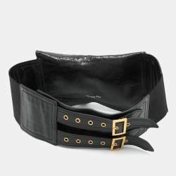 Dior Black Crinkled Leather and Elastic Saddle Belt 90 CM
