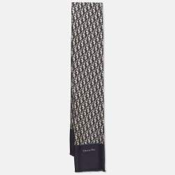 Pre Owned Dior Navy Blue Oblique Print Silk Stole 
