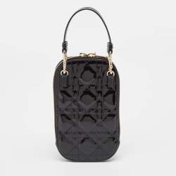 Dior Black Cannage Patent Leather Call'in Chain Phone Holder 