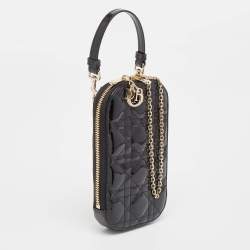 Dior Black Cannage Patent Leather Call'in Chain Phone Holder 