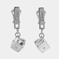 Pre Owned Dior Dice Crystals Silver Tone Earrings