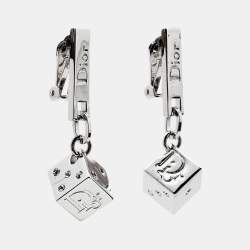 Pre Owned Dior Dice Crystals Silver Tone Earrings