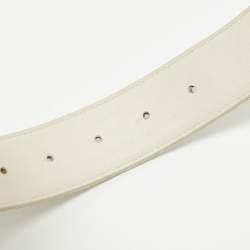 Dior Beige/White Oblique Canvas and Leather Logo Plague Reversible Belt 85CM