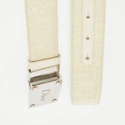 Dior Beige/White Oblique Canvas and Leather Logo Plague Reversible Belt 85CM