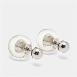 Dior Tribales Clear Resin Silver Tone Stud Earrings