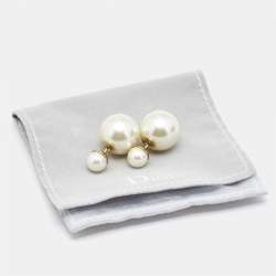Pre Owned Dior Tribales Faux Pearl Gold Tone Metal Stud Earrings