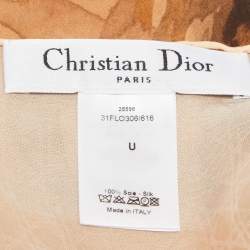 Pre Owned Dior Peach Pink Rose Print Silk Scarf