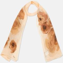 Pre Owned Dior Peach Pink Rose Print Silk Scarf