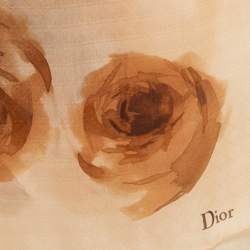 Pre Owned Dior Peach Pink Rose Print Silk Scarf