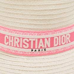 Pre Owned Dior Ivory/Pink Logo Detail Hemp Straw Dioresort Hat Size 58