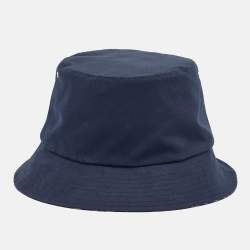 Pre Owned Dior Navy Blue Oblique Teddy-D Brim Cotton Blend Reversible Bucket Hat