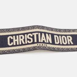 Pre Owned Dior Navy Blue Embroidered Canvas and Leather Buckle Waist Belt 80CM