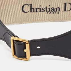 Pre Owned Dior Navy Blue Embroidered Canvas and Leather Buckle Waist Belt 80CM
