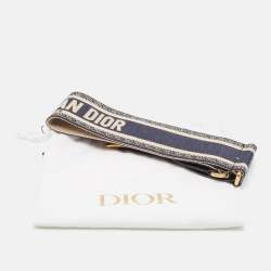 Pre Owned Dior Navy Blue Embroidered Canvas and Leather Buckle Waist Belt 80CM