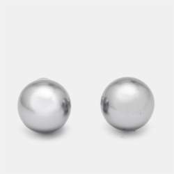 Pre Owned Dior Tribales Grey Faux Pearl Silver Tone Earrings