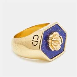 Pre Owned Dior Rose Ceramic Gold Tone Ring 55