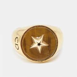 Pre Owned Dior CD Tigers Eye Gold Tone Ring Size 53
